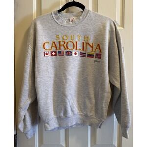Vtg South Carolina Gray Sweatshirt With International Flags, Size Large